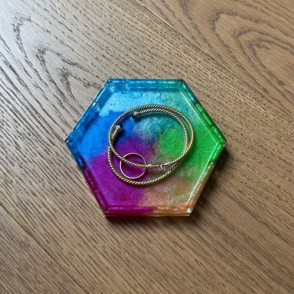 Acrylic Epoxy Jewelry Catchall Tray - Rainbow Metallic - 4” x 4.5” - Custom Made - Picture 3 of 8